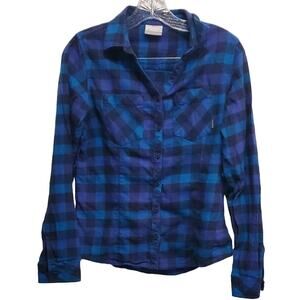 Columbia Plaid Button Down Plaid Blue Black Purple Shirt Size XS